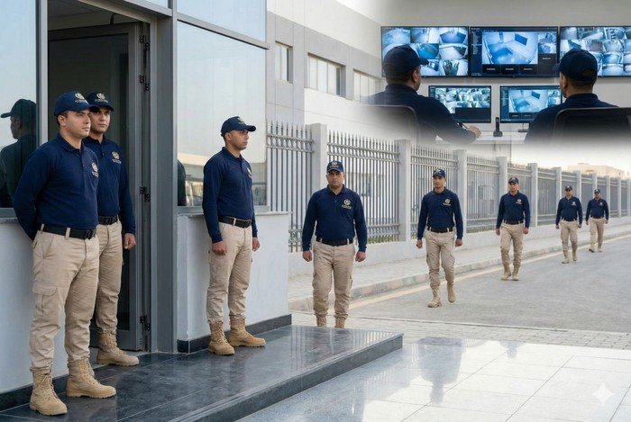 حراس أمن يقومون بدوريات في مجمع سكني بدعم من الدوريات المتنقلة