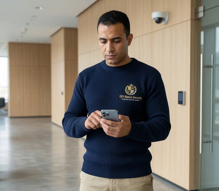 لوحة تحكم برمجيات إدارة القوى العاملة الأمنية تعرض جداول الحراس وتتبع الحضور ومؤشرات الأداء