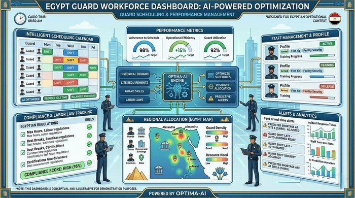 لوحة تحكم إدارة القوى العاملة بالذكاء الاصطناعي لتحسين جداول الحراس في مصر