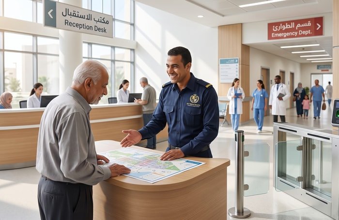 حارس أمن محترف في مستشفى مصري حديث مع أنظمة حماية المرضى والأصول 2026