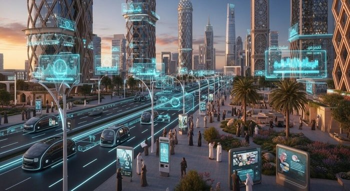 كاميرات مراقبة ذكية مدعومة بالذكاء الاصطناعي بتقنية التعرف على الوجه تراقب مشهد مدينة حديثة في مصر 2026