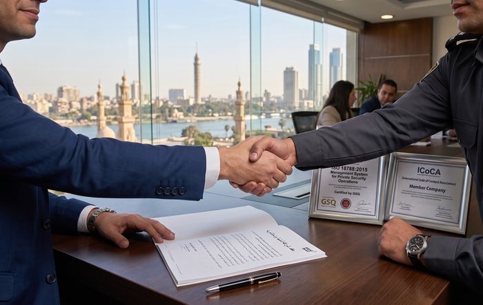 توقيع عقد أمني احترافي مع شهادات ISO 18788 في مصر 2026