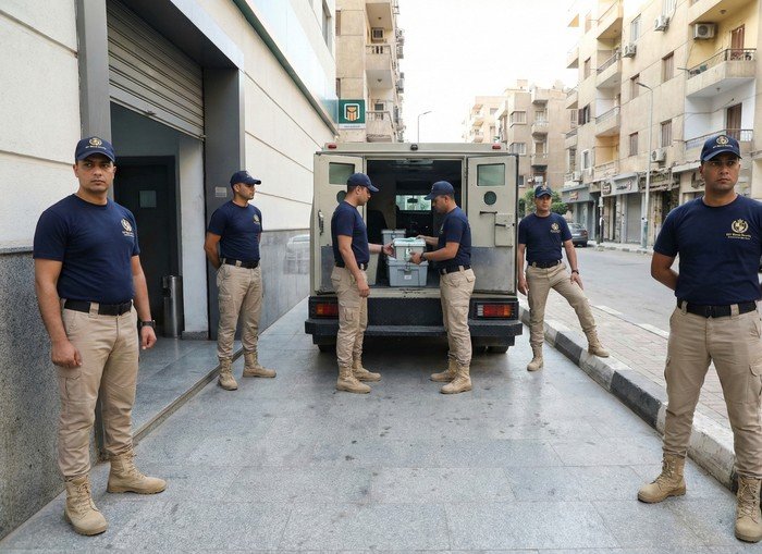 عملية مرافقة نقل نقد احترافية مع مركبة مدرعة وأفراد أمن