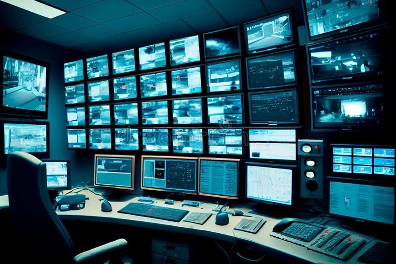 CCTV Control Room with Multiple Monitors